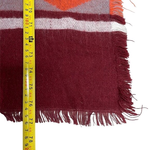 Southwest Aztec Wrap Scarf Throw Blanket Fringe Western Maroon Blue Stripe 77x40 - Picture 5 of 6